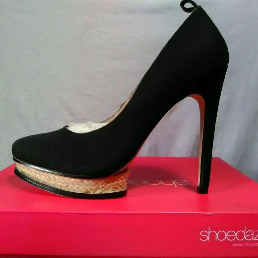 Shoedazzle black tweed high heel espidrills